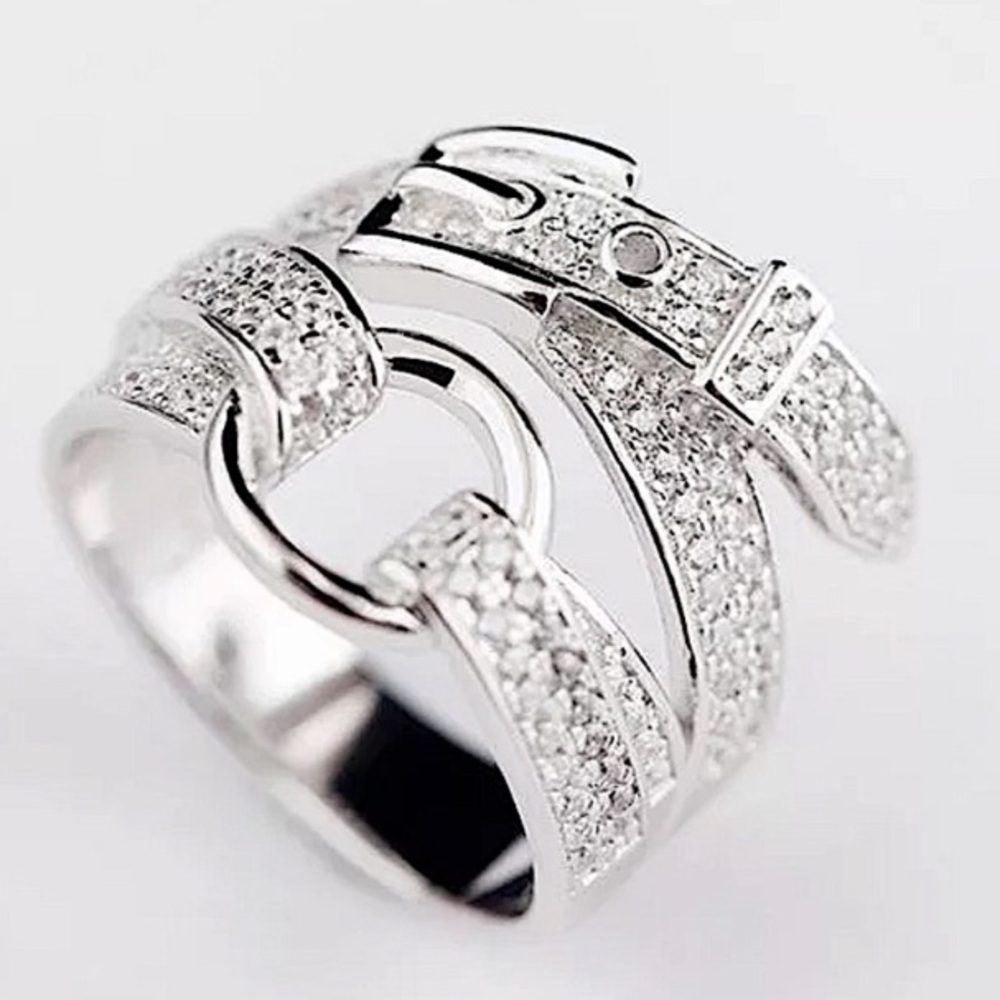 STERLING SILVER BUCKLE ZIRCON RING - Picture 2 of 14